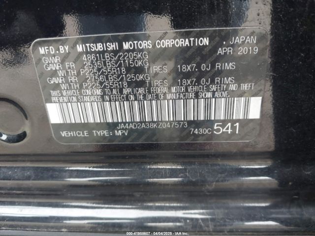2019 MITSUBISHI OUTLANDER JA4AD2A38KZ047573 Photo 8