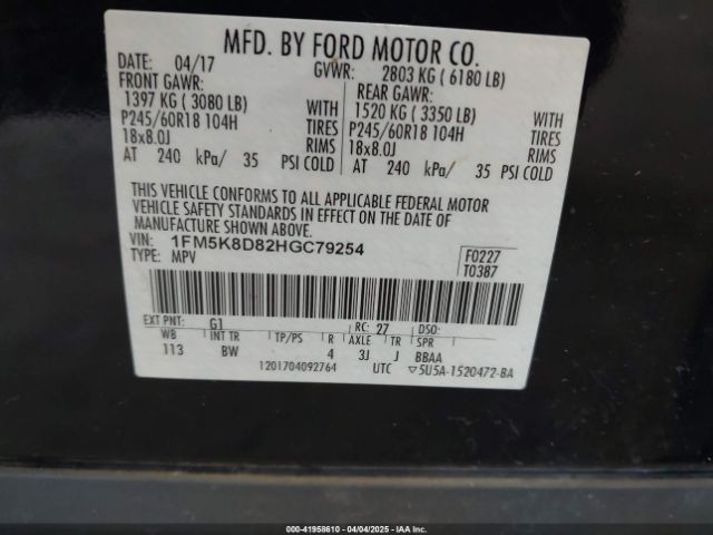 1FM5K8D82HGC79254 Ford EXPLORER XLT
