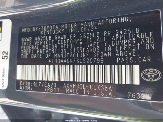 4T1DAACK7SU520799 Toyota CAMRY SE