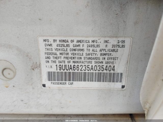 2005 ACURA TL 19UUA66235A035404 Photo 8