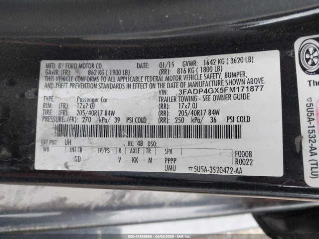 3FADP4GX5FM171877 Ford FIESTA ST