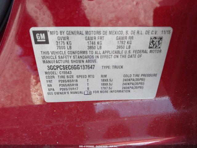3GCPCSEC6GG137647 Chevrolet Silverado 1500 1lz