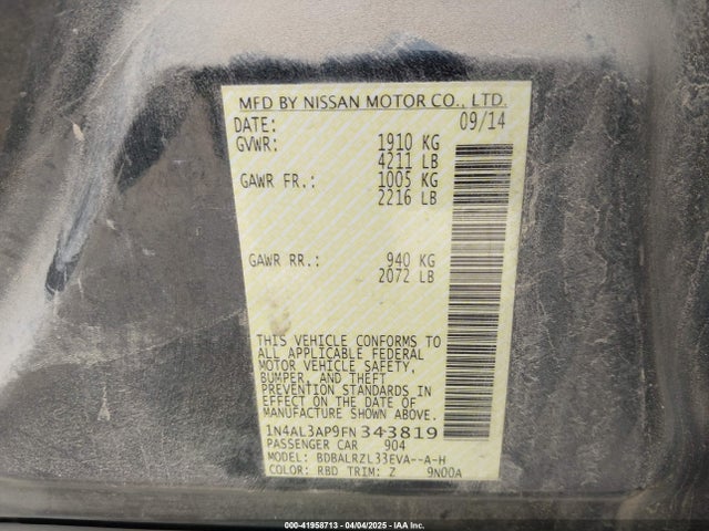 1N4AL3AP9FN343819 Nissan Altima 2.5 Sl