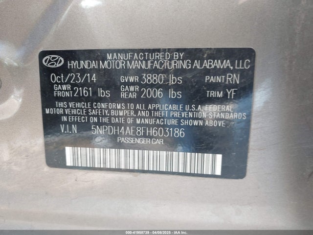 5NPDH4AE8FH603186 Hyundai ELANTRA SE
