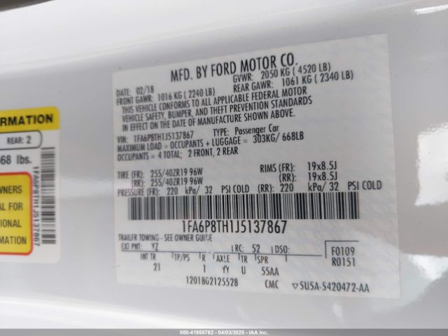1FA6P8TH1J5137867 Ford Mustang Ecoboost