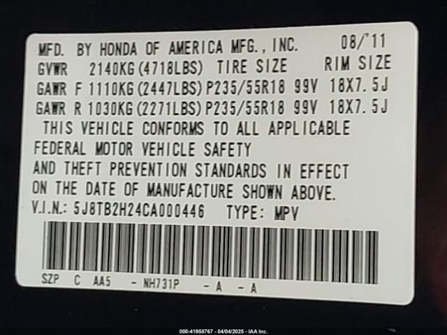 2012 ACURA RDX 5J8TB2H24CA000446 Photo 8