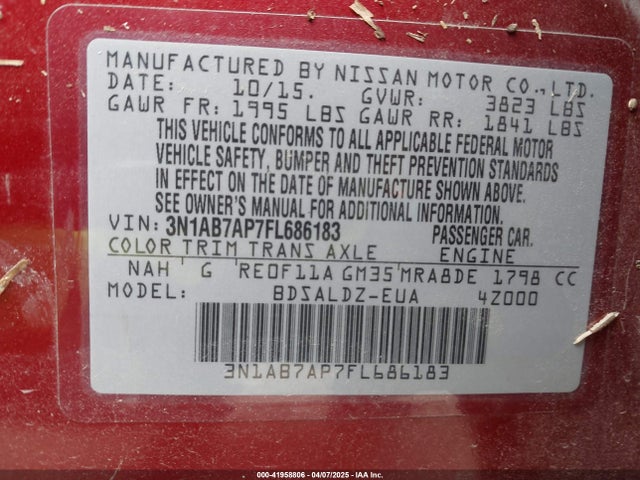 3N1AB7AP7FL686183 Nissan Sentra Fe+ S/s/sl/sr/sv