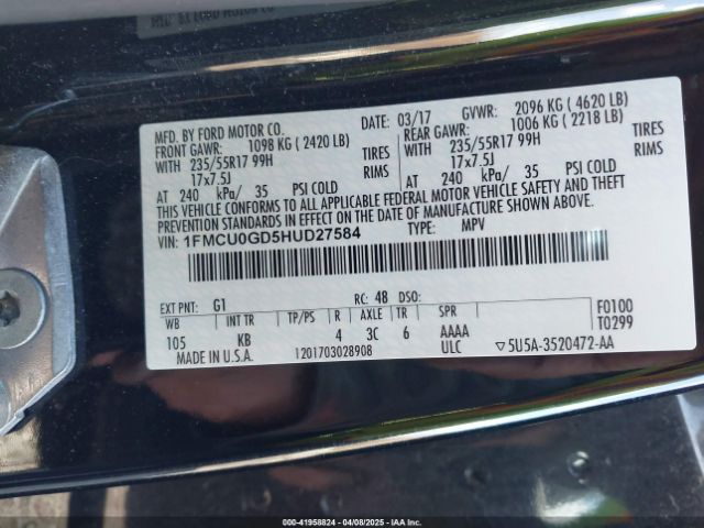 1FMCU0GD5HUD27584 Ford ESCAPE SE