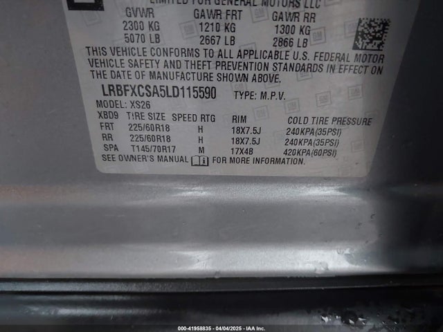 LRBFXCSA5LD115590 Buick Envision Fwd Essence