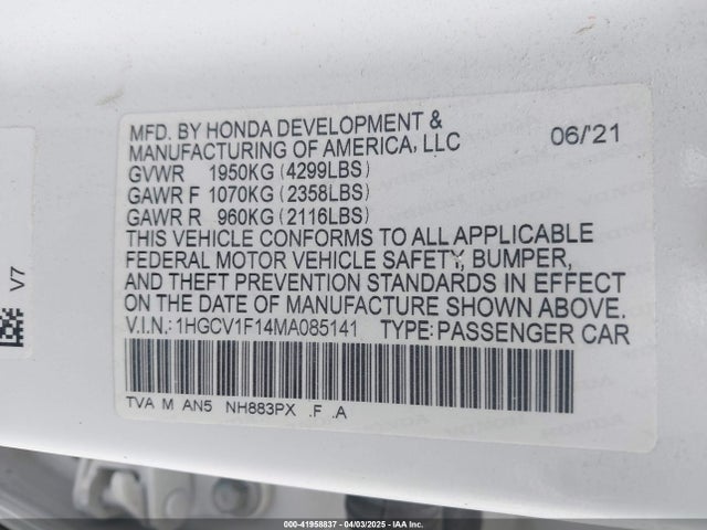 1HGCV1F14MA085141 Honda ACCORD LX