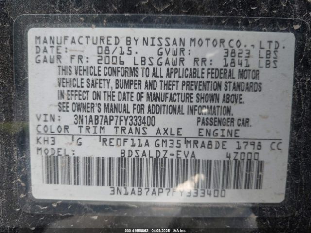 3N1AB7AP7FY333400 Nissan SENTRA SV