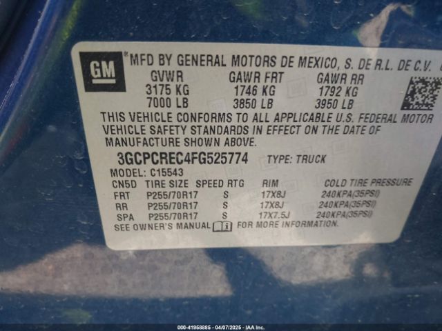 3GCPCREC4FG525774 Chevrolet Silverado 1500 1lt