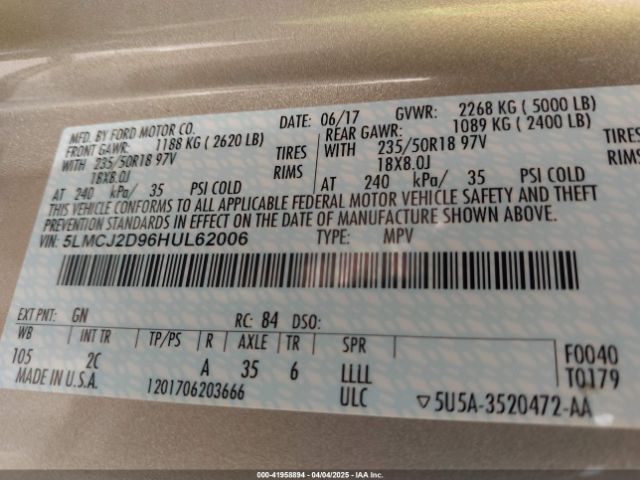 5LMCJ2D96HUL62006 Lincoln MKC SELECT