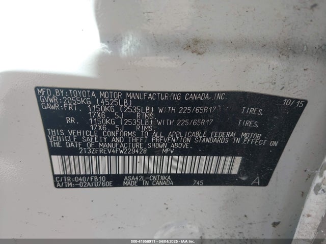 2T3ZFREV4FW229428 Toyota RAV4 LE
