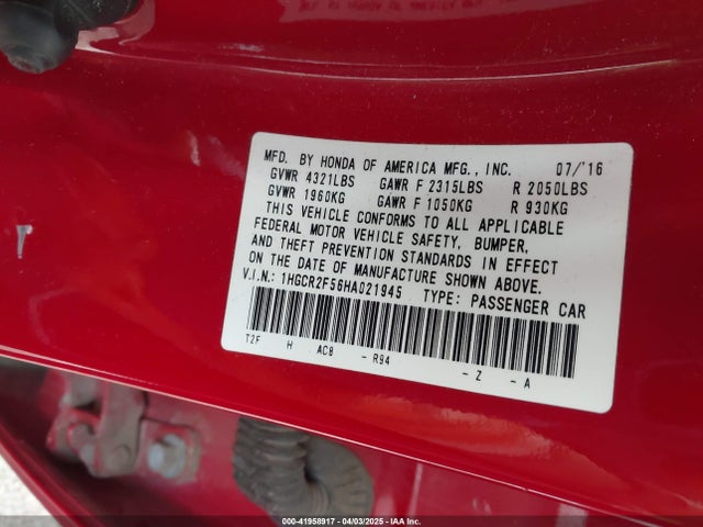 1HGCR2F56HA021945 Honda Accord Sport