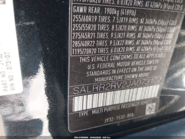 SALRR2RV2JA073107 Land Rover Discovery Hse