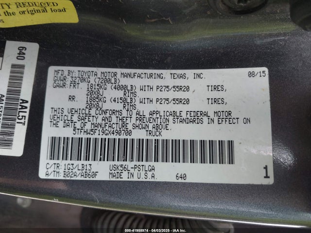 5TFHW5F19GX490700 Toyota Tundra Limited 5.7l V8