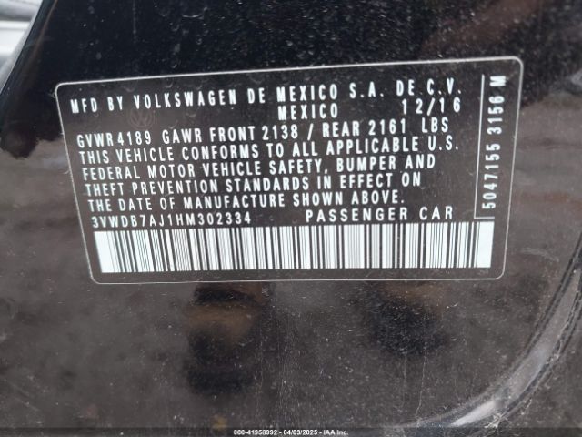 3VWDB7AJ1HM302334 Volkswagen Jetta 1.4t Se