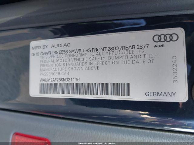 WAUM2AF25KN021116 Audi A6 55 Premium
