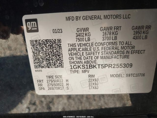 1GKS1BKT5PR255309 GMC Yukon 2wd Slt