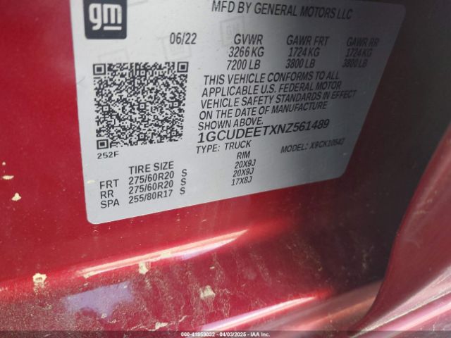 1GCUDEETXNZ561489 Chevrolet Silverado 1500 4wd  Short Bed Rst