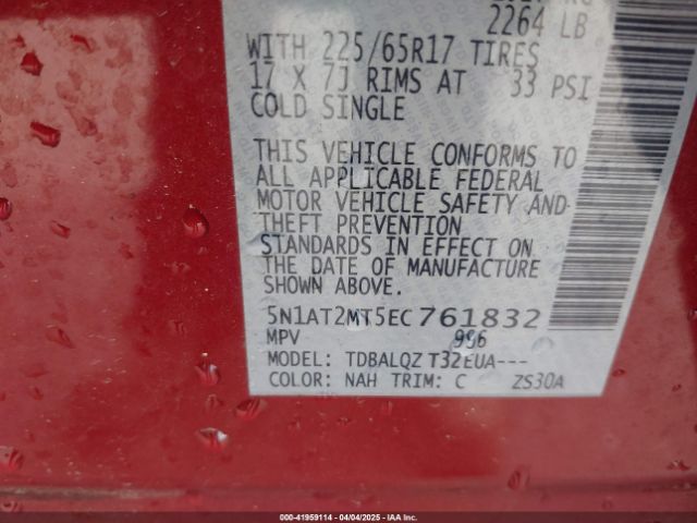 5N1AT2MT5EC761832 Nissan ROGUE SV
