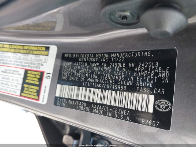 4T1C11AK7PU749988 Toyota CAMRY LE