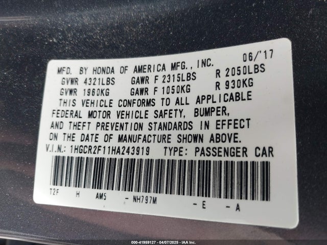 1HGCR2F11HA243919 Honda k24w1