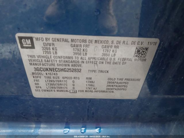 3GCUKNEC5HG252832 Chevrolet Silverado 1500 Wt