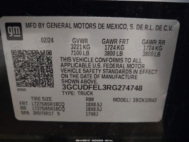 3GCUDFEL3RG274748 Chevrolet Silverado 1500 4wd  Short Bed Lt Trail Boss