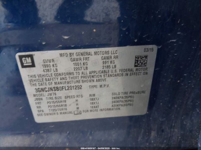 3GNCJNSB0FL201292 Chevrolet TRAX LTZ