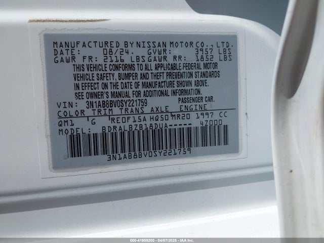3N1AB8BV0SY221759 Nissan SENTRA S