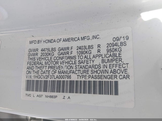 1HGCV2F37LA000766 Honda Accord Sport 2.0t