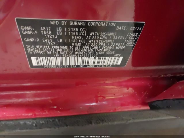 4S4GUHU64R3775327 Subaru Crosstrek Wilderness