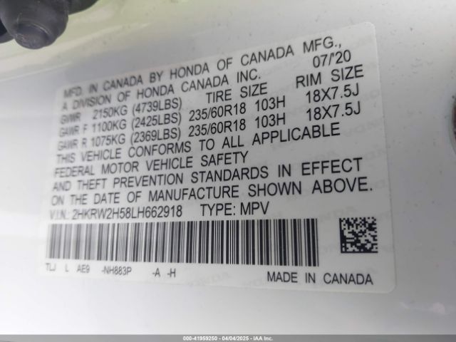 2HKRW2H58LH662918 Honda Cr-v Awd Ex