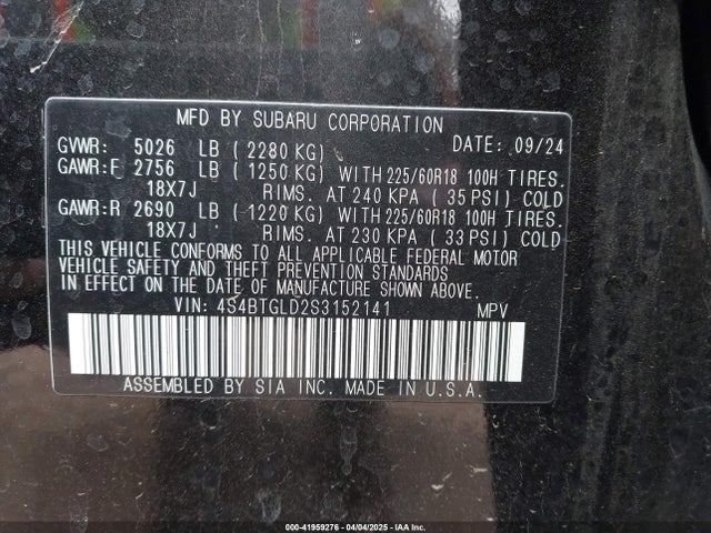 Subaru Outback Onyx Edition Xt 2025 4S4BTGLD2S3152141 Image 9