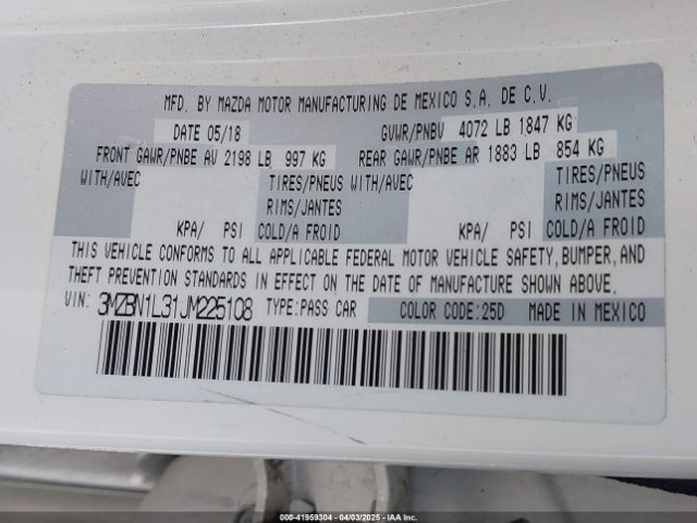 3MZBN1L31JM225108 Mazda Mazda3 Touring