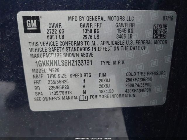 1GKKNNLS6HZ133751 GMC Acadia Slt-2