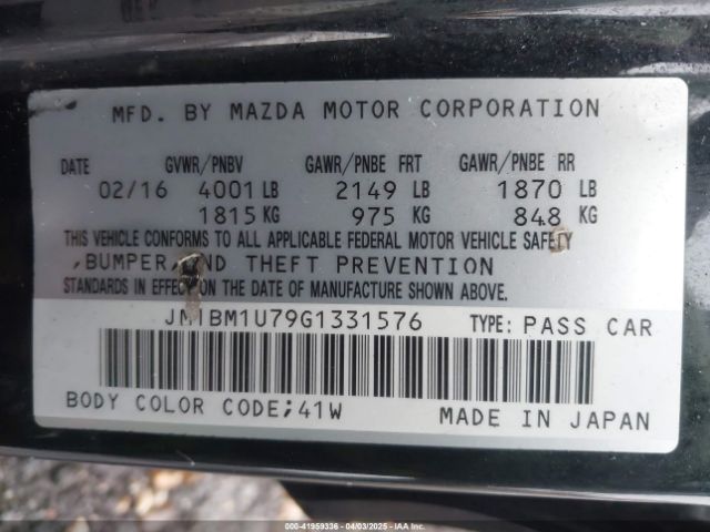 JM1BM1U79G1331576 Mazda Mazda3 I Sport