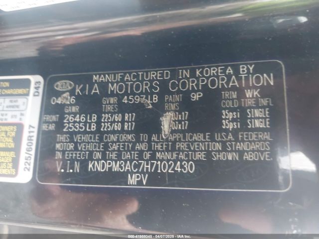 KNDPM3AC7H7102430 KIA Sportage Lx