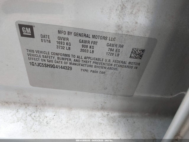 1G1JC5SH9G4144329 Chevrolet Sonic Lt Auto