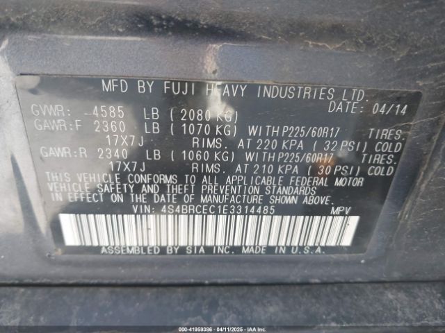 4S4BRCEC1E3314485 Subaru Outback 2.5i Premium