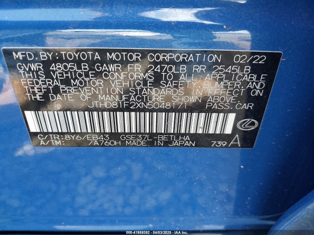 JTHD81F2XN5048171 Lexus 2gr-fks