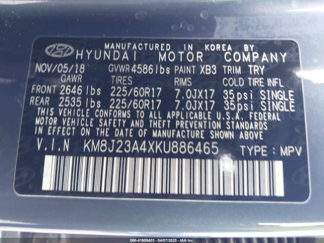 KM8J23A4XKU886465 Hyundai TUCSON SE