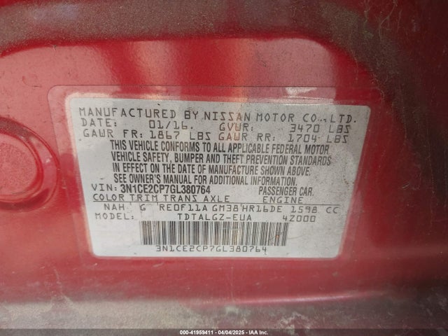 3N1CE2CP7GL380764 Nissan Versa Note Sr