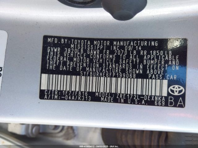 5YFBURHE6FP199068 Toyota Corolla Le/le Plus/le Premium