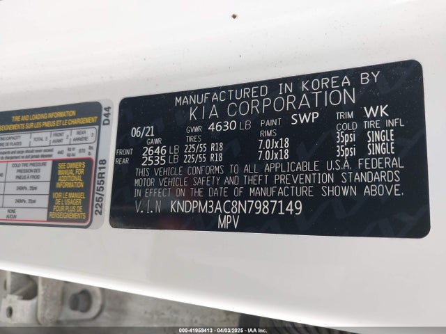 KNDPM3AC8N7987149 KIA Sportage Lx