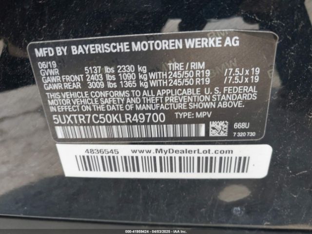 5UXTR7C50KLR49700 BMW X3 Sdrive30i