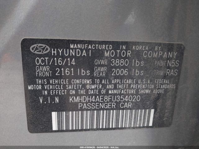 KMHDH4AE8FU354020 Hyundai ELANTRA SE