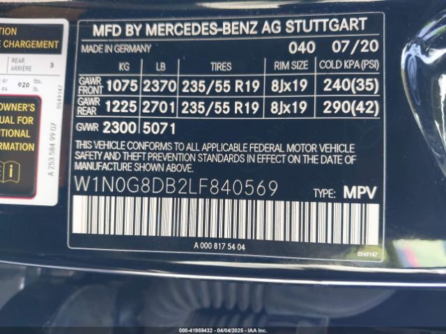 W1N0G8DB2LF840569 Mercedes-Benz m264